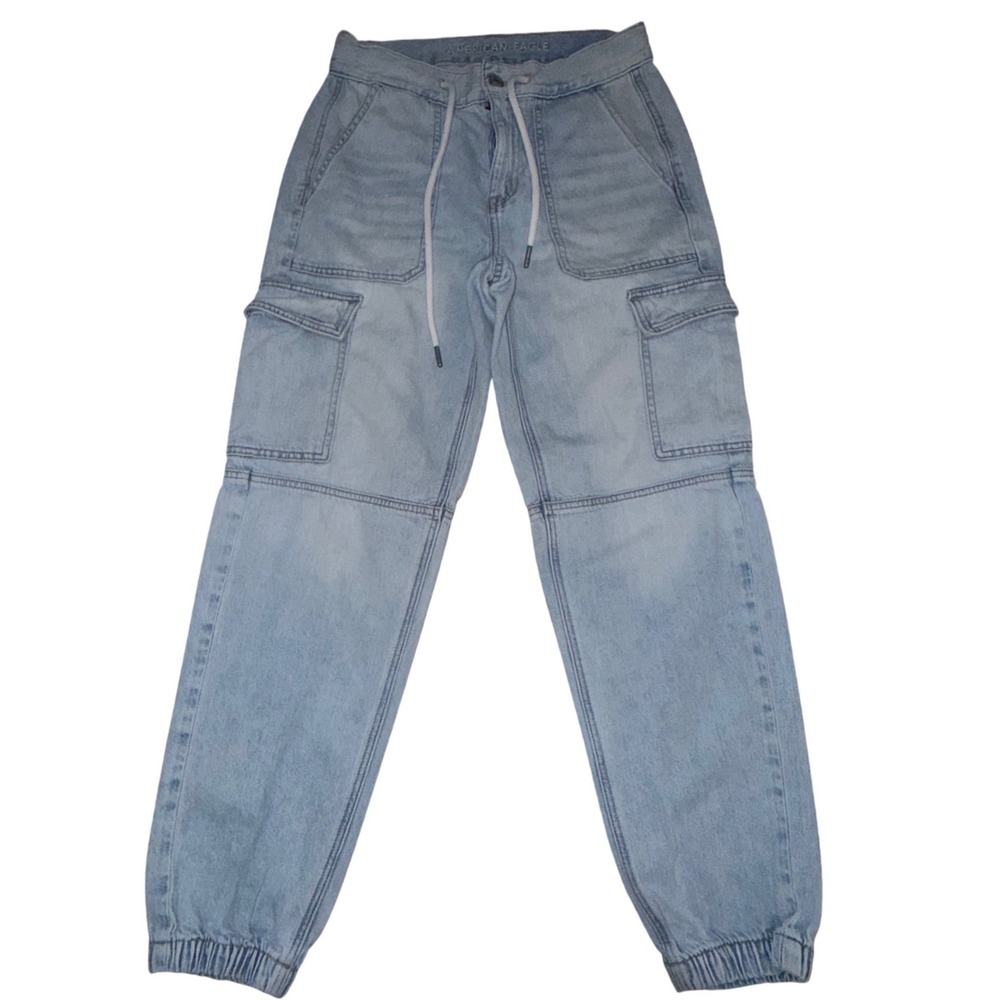 American Eagle‎ Womens Light Wash Denim Cargo Jogger Pants Size 2 Streetwear